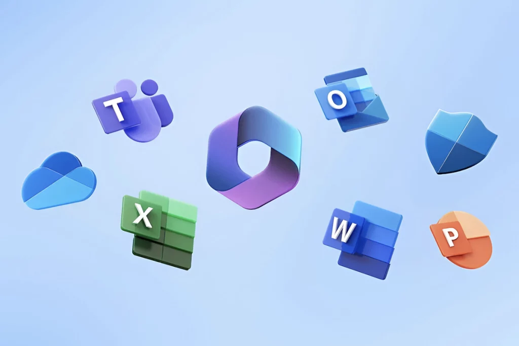 Les logos des logiciels Microsoft 365, des cours informatiques qui sont dispensés par Infoeasy.
